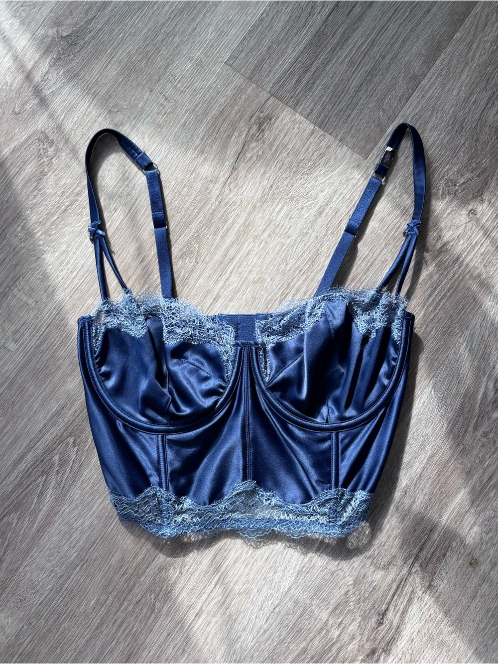 Victoria Secret Satin Lace Corset/Bralette  in Deep Blue